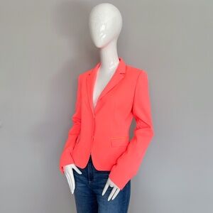 Tahari Elegant Neon Coral Pink Bright Blazer Orange Piping Office Party 4